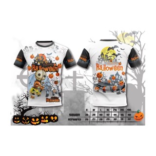 เสื้อพิมพ์ลาย ยอดฮิต แฟชั่น ลาย ฮาโลวีน สีขาว ขอบแขนดำ Halloween