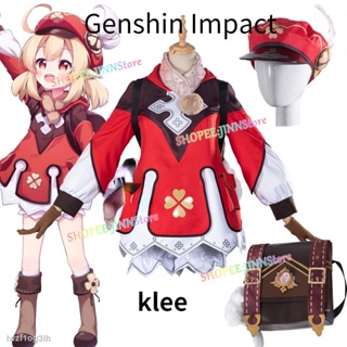 ▨✗☃JINN Genshin Impact KLEE คอสเพลย์แต่งกายเครื่องแบบวิกผมคอสเพลย์อะนิเมะสไตล์จีนเครื่องแต่งกายสำหรับผู้หญิง