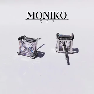 MONIKO ต่างหูเพชรทรงเหลี่ยม4 mm. - 8 mm CZ ต่างหูเพชร สําหรับผู้ชายและผู้หญิง ต่างหูก้านเงินแท้ 92.5% ไม่ระคายเคือง