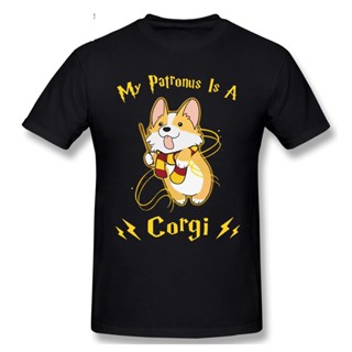 เสื้อครอปสายฝอ ผู้พิทักษ์ของฉันเป็นเสื้อยืด Corgi สีดําแขนสั้นผู้ชายออกแบบเสื้อยืดเสื้อยืดที่สวยงามผ้าฝ้ายตลก