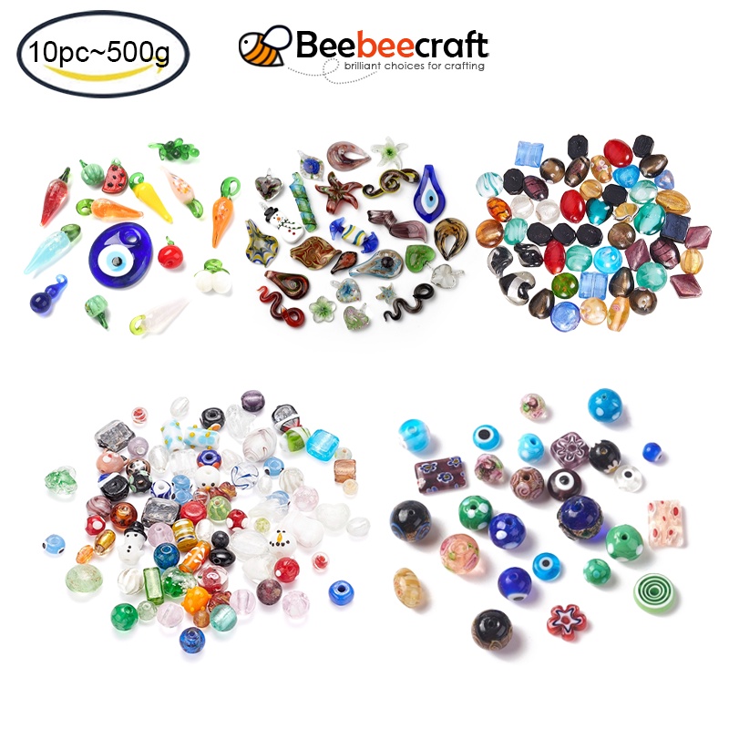 ลูกปัดแก้ว แฮนด์เมด คละสี 100-500 กรัม 10-80 ชิ้น