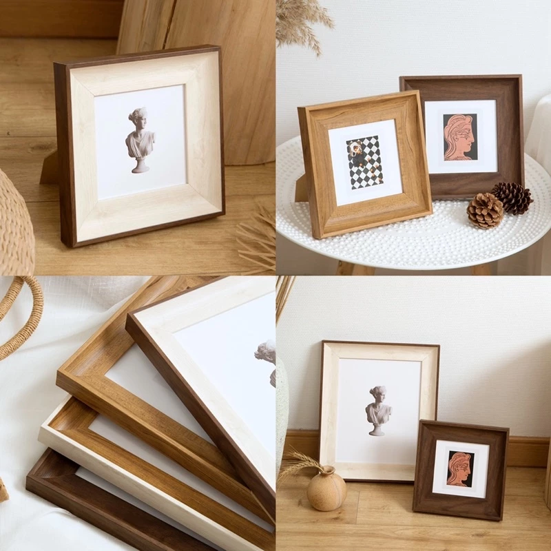 🪵 (7 สี) กรอบรูปลายไม้ กรอบพลาสติก วินเทจ ขอบหนา ตั้งโต๊ะ ใส่ภาพ โปสการ์ด