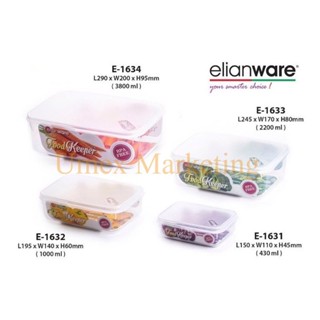 Elianware กล่องใส่อาหาร ทรงสี่เหลี่ยมผืนผ้า ขนาด 430 มล. 1000 มล. 2200 มล. 3800 มล.