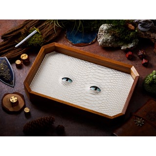 BEHOLDER Dice Tray | White Gold Leather &amp; Blue eye | Octagon Dice Tray | Faux Leather | RPG Dice Tray | DnD Dice tray