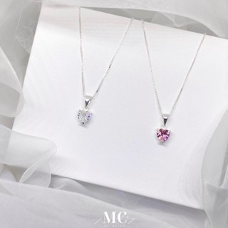 MCbrand.Jew🤍 สร้อยคอเงินเเท้92.5%จี้หัวใจเพชรCZขนาด 7 mm💖🤍White&amp;Pink Hearts สุดน่ารัก💝💎มีใบรับประกันสินค้า💎