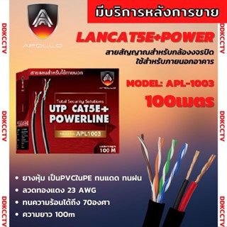 สายแลนLAN CAT5E พร้อมACสายไฟ ยาว 100 เมตร สีดำ ยี่ห้อApollo ALP 1003 สายแลนเคเบิ้ลแบบติดตั้งภายใน/ภายนอก