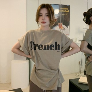 🔥ราคาถูกที่สุด🔥เสื้อยืดแขนสั้นคอกลม อกสกรีนลาย French มีไซส์