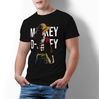 เสื้อแฟชั่นผญ Bandai One Piece Monkey D Luffy เสื้อยืดอะนิเมะพิมพ์ 100 เสื้อยืดผ้าฝ้ายบิ๊กสนุก Tshirt Mens