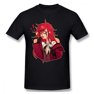 Tee ผู้ชายสีดําบัตเลอร์ Ciel Phantomhive เสื้อยืด Michaelis ตลกท็อปส์ซู Grell เย็นเสื้อยืดผ้าฝ้ายบริสุทธิ์ฮาราจูกุเสื้อย