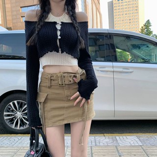💗เตรียมจัดส่ง💗กระโปรงสั้นสําหรับผู้หญิงใหม่ที่เรียบง่ายสไตล์อเมริกันย้อนยุคกระโปรงยีนส์ CHIC