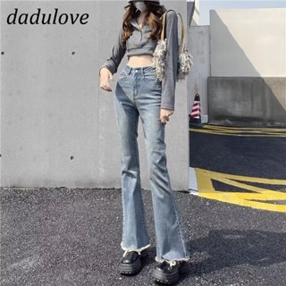 DaDulove💕 New Korean Ins Light Blue Flare Jeans Womens High Waist Raw Edge Floor Pants Wide Leg Pants