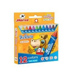 สีเทียน แท่งสั้น 12 สี ขนาดกลาง Horse ตราม้า ดินสอสีเทียน (จำนวน 1 กล่อง)