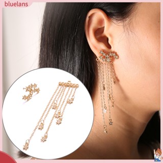 B2_1Pc Women Multi-Chain Rhinestone Star Pendant Ear Jacket Wedding Party Earrings