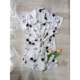 เสื้อตัวยาวเอวเกลีวลายน้องหมี