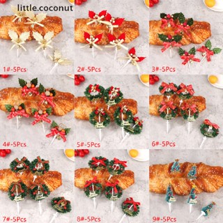 [little.coconut] ส้อมจิ้มผลไม้ รูปต้นคริสต์มาส สําหรับตกแต่งเค้ก 5 ชิ้น