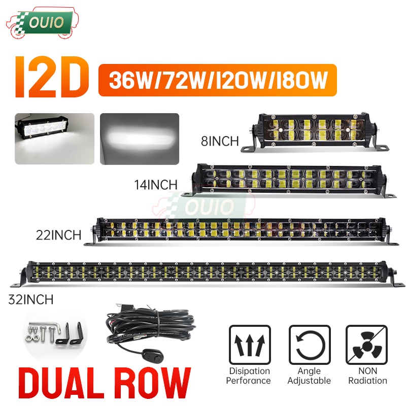 OUIO LIGHT 8"-32" Dual Row Led Light Bar Spot Flood Led Work Light 6D Led Bar 4x4Truck ATV Car Roof 