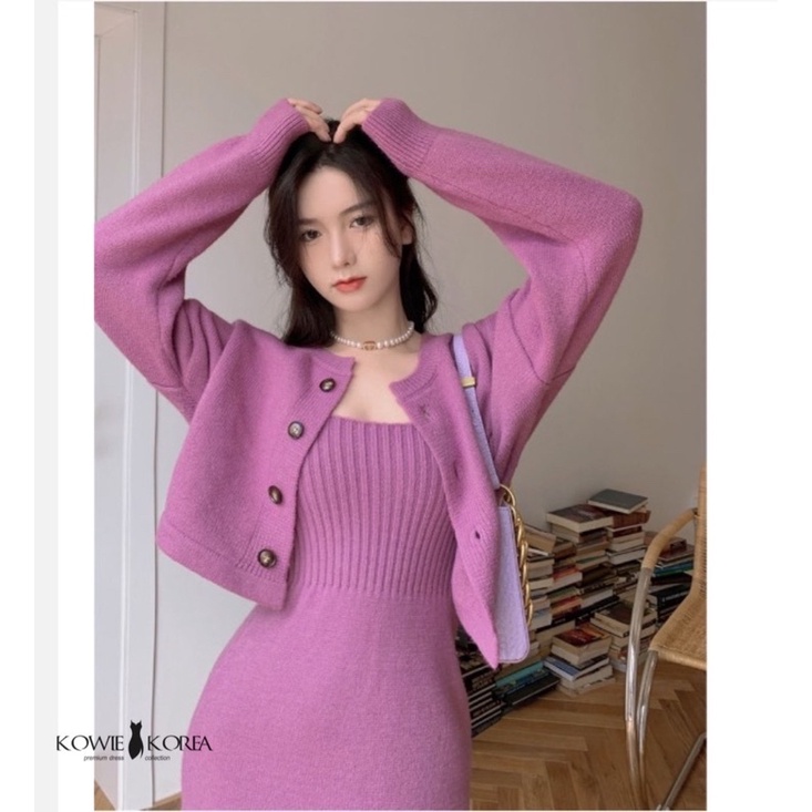 Kowie Korea  ( 269 ) Aura Set ชุดเซ็ท เสื้อคาดิแกน+เดรสยาว