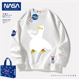 เสื้อกันหนาว คอกลม ผ้าฝ้าย ทรงหลวม ลาย NASA สีขาว แฟชั่นฤดูใบไม้ผลิ และฤดูใบไม้ร่วง สําหรับผู้ชาย และผู้หญิง