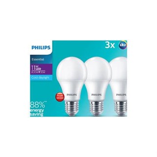 หลอด LED PHILIPS ESSENTIAL 11 วัตต์ E27 คูล เดย์ไลท์ แพ็ค 3 ชิ้น