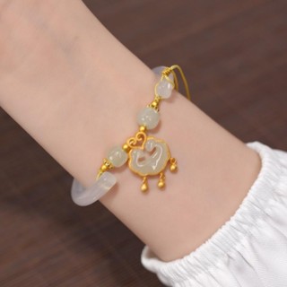 [พร้อมส่ง] สร้อยข้อมือ จี้หยกเทียม สไตล์จีน สําหรับผู้หญิง ขายส่ง