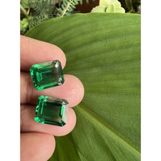 Synthetic green Emerald 2 pieces size 9x7 mm