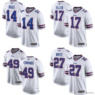 เสื้อกีฬาแขนสั้น ลายทีมชาติฟุตบอล Buffalo Bills NFL No.14 No.17 Allen No.27 No.49 Edmunds Legend Jersey สีขาว สําหรับผู้ชาย และผู้หญิง