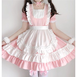 ชุดแม่บ้านลายแมวสีชมพู lolita ชุดสาวนุ่มชุดชุดแม่บ้านคอสเพลย์อนิเมะโลลิคอสเพลย์