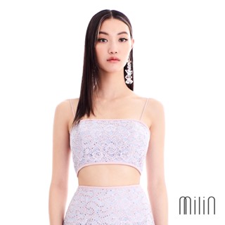 [MILIN] Roxine Top Sequin layered on lace spaghetti strap crop top เสื้อครอปสายเดี่ยวกุ๊นขอบดีเทลเลื่อมบนลูกไม้