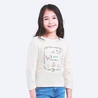 🧸🧸Lee kids แท้ 100%  ขายชน shop เสื้อยืดแขนยาว เด็กผู้หญิง รุ่น LK K1022101 สีเบจ  ผ้า cooton 100 % งานใหม่