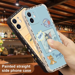 TPA Soft Case For iPhone 11 12 13 Pro Max 12 13 Mini Cartoon Happy Cat and Mouse Straight Side Painted Phone Cover #K071