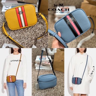 COACH MINI JAMIE CAMERE BAG WITH VARSITY STRIPE LEATHER BAG((cb868))