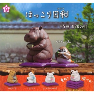 (เลือกแบบ) กาชาปองสัตว์ ฮิปโป นก กระต่าย ท่านั่งจิบน้ำชา • Hokkari Biyori (Hippo/Rabbit/Bird) Animal Gashapon