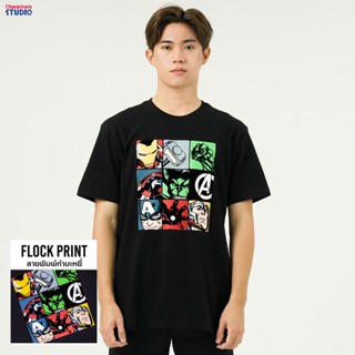 Marvel Men Avengers Flock Print T Shirt - เสื้อยืดผู้ชายลายอเวนเจอร์ สินค้าลิขสิทธ์แท้100% characters studio