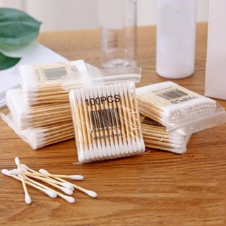 คัทเติลบัท (1 ห่อมี 100 ชิ้น) ไม้ปั่นหู ไม้แคะหู ด้ามจับเป็นไม้ สำลีก้าน cotton buds ไม้พันสำลี คอทตอลบัด คัตตั้นบัดส์