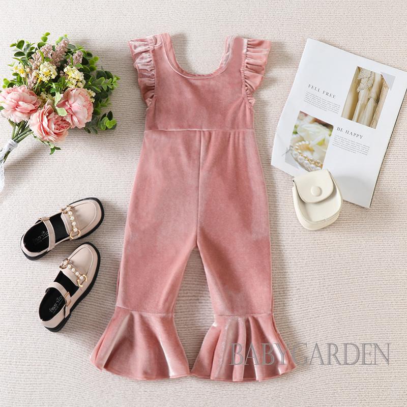 Babygarden- ชุดจั๊มสูท แขนแต่งระบาย ผ้ากํามะหยี่ และกางเกงขาบาน สําหรับเด็กทารกผู้หญิง อายุ 6 เดือน - 4 ปี - รูปที่ 2