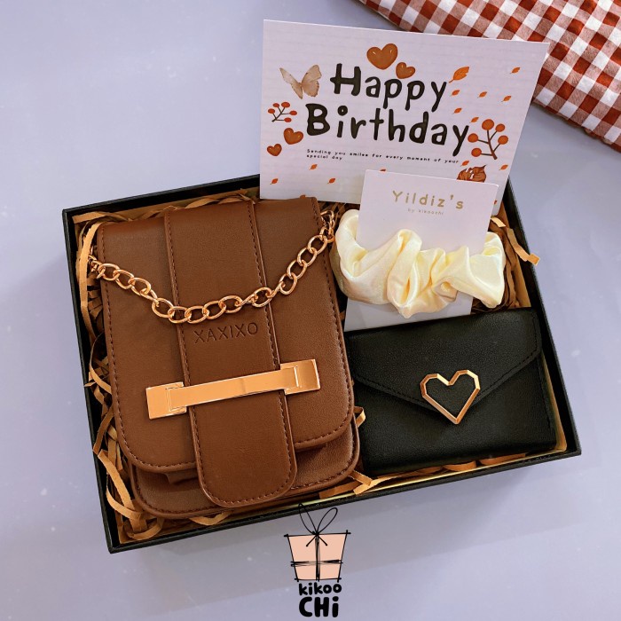 Kikoochi Simplicity Gift Box กระเป๋าผู้หญิง - ของขวัญวันเกิดกระเป๋าผู้หญิงและภรรยา - สีน้ําตาลใหม่ล่