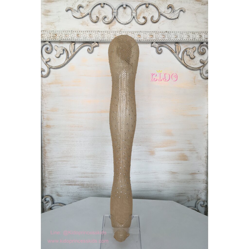 ถุงน่องเด็ก(หน้าร้านอยู่รัชดา)L204 สีเนื้อ ลายตาข่ายประดับด้วยเพชรสีขาว สวยหรูดูแพงมาก