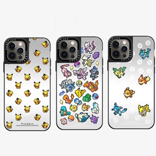 Original CASETiFY Pixel Pokémon Pikachu สติกเกอร์ชุบกระจกปลอก For iPhone 7 8 Plus 7 + 8 + X XS XR 11 12 13 Pro 13Pro Max Impact Hard PC Case