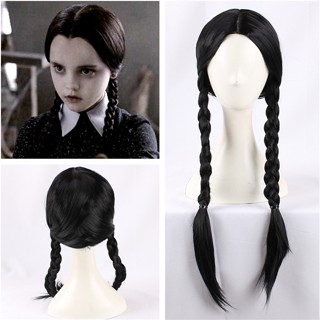 วิกผมคอสเพลย์ Adams Family Ada Family Daughter Wednesday Addams สีดํา สําหรับครอบครัว ฮาโลวีน