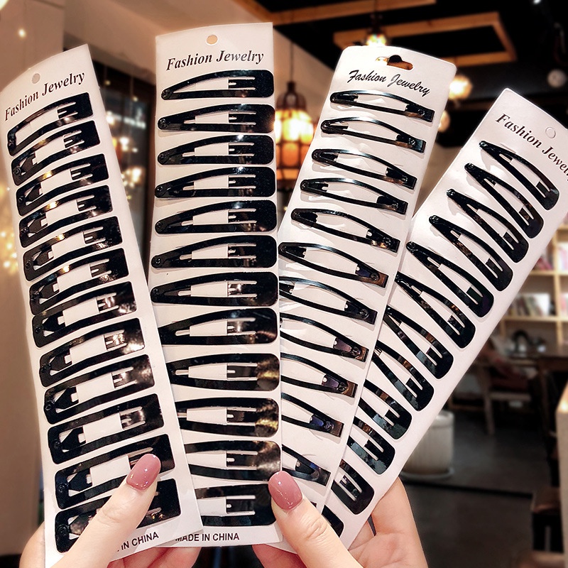 กิ๊บติดผม โลหะผสม สีดํา ยอดนิยม เครื่องประดับ สําหรับผู้หญิง จํานวน 10 ชิ้น ต่อชุด