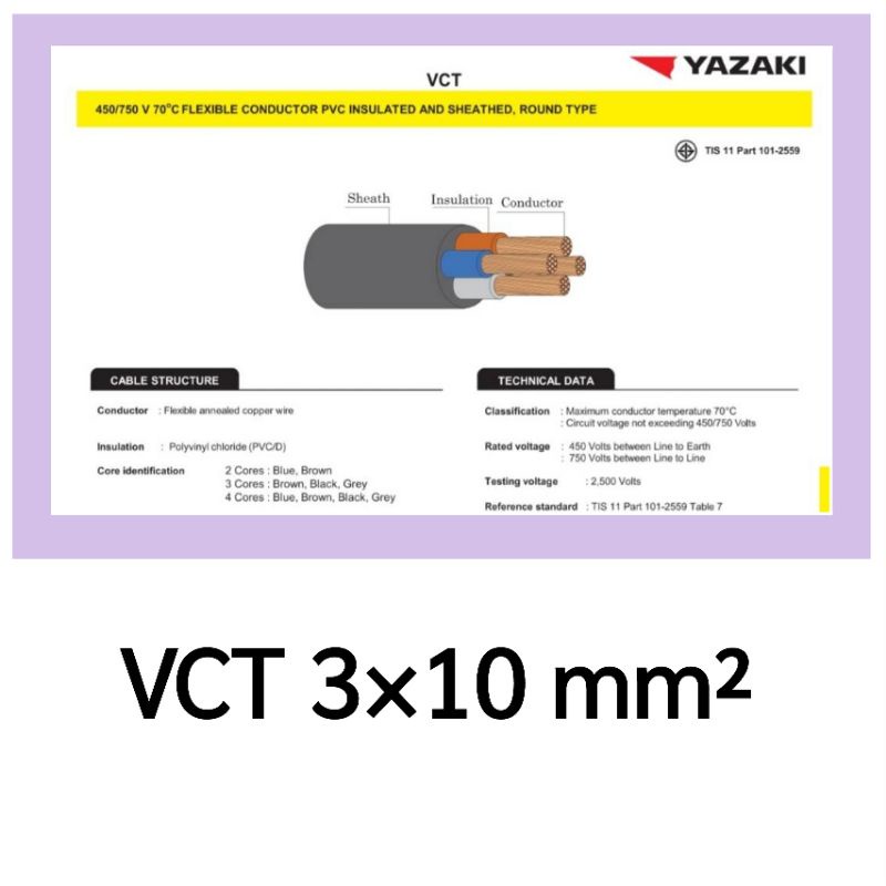 THAI YAZAKI VCT 3x10 เมตร ยาซากิ 100%