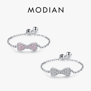 Modian แท้ แหวนเงินแท้ 925 ประดับโบว์น่ารัก ปรับขนาดได้ เครื่องประดับแฟชั่น สําหรับผู้หญิง