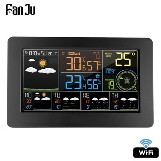 FanJu Wifi Weather Station ดิจิตอลนาฬิกาปลุกเครื่องวัดอุณหภูมิเครื่องวัดความชื้น Future พยากรณ์อากาศทิศทางลมบารอมิเตอร์