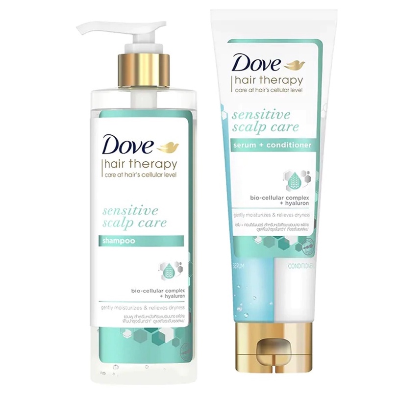 DOVE Hair Therapy Serum Sensitive Scalp Care (Shampoo 380ml + Conditioner 230ml) โดฟ แฮร์ เทอราพี เซรั่ม เซนซิทีฟ สกาล์ป