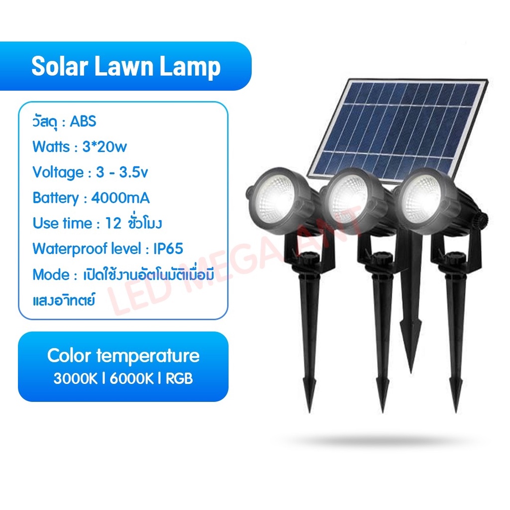 Solarสนาม (ไฟส่องต้นไม้ ไฟสวนled ไฟปักดิน Solar cell ) 60W / 80W รุ่นใหม่ ไฟแรงถึงเช้า อยู่ได้ยาวนาน