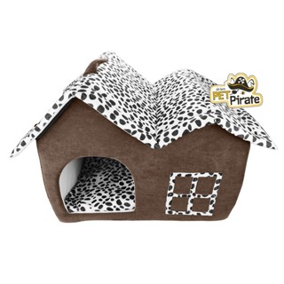 Pet Empire บ้านสุนัข บ้านแมว ที่นอนโดม ที่นอนสัตว์เลี้ยง ที่นอนทรงบ้าน บ้านสีน้ำตาลหลังคาขาวจุดด