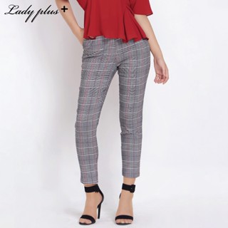 Lady Plus กางเกงลายสก๊อต | Checked Pants 2018PM กางเกงขายาว 7 ส่วน กางเกงทำงาน สีแดง/เทา