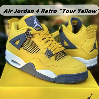 Nike Air Jordan 4 Retro "Tour Yellow" รองเท้าบาสเก็ตบอล สําหรับผู้ชาย ผู้หญิง