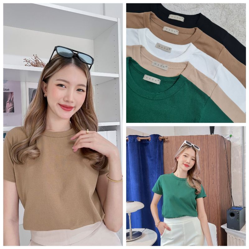 [ UQ ] WARA เสื้อยืด คอกลม กุ๊นคอ แขนสั้น ผ้า Cotton spandex [ UQ36 / UQ40 ]