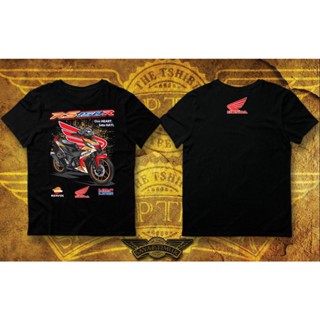 เสื้อยืดผ้าฝ้ายพิมพ์ลายแฟชั่น เสื้อยืด ลาย Honda RS150R Edition *D1 (เรปโซล + สีดํา)